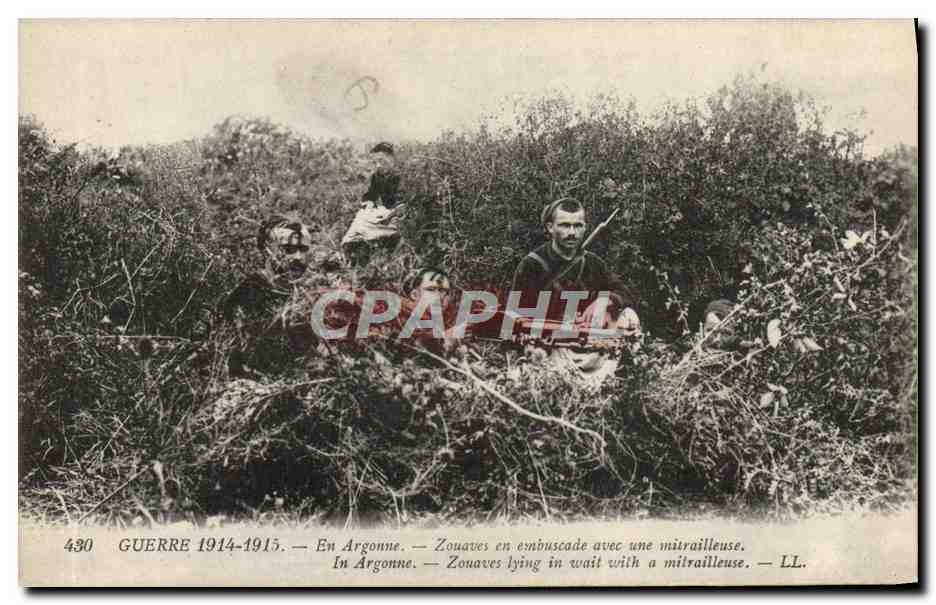Zouaves en embuscade avec une mitrailleuse — En Argonne — Guerre 1914-1915 — LL
