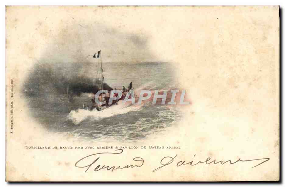 CPA Bateau Guerre Torpilleur de haute mer avec arriere et pavillon du bateau amiral