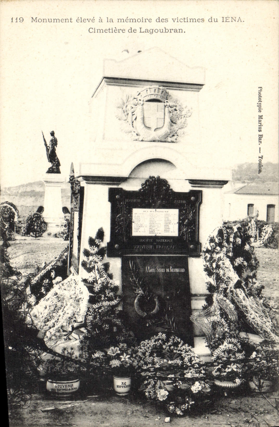 Monument élevé à la mémoire des victimes du IÉNA — Cimetière de Lagoubran — Phototypie Martius Bar — Toulouse
