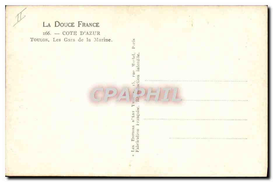 CPA Bateau Guerre Cote d'Azur Toulon Les gars de la marine — Verso
