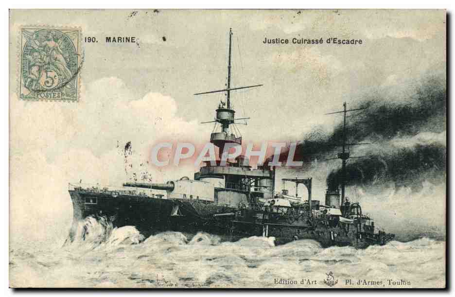 Bateau de guerre Justice — Cuirassé d'Escadre — Édition d'Art Pl. d'Armes, Toulon