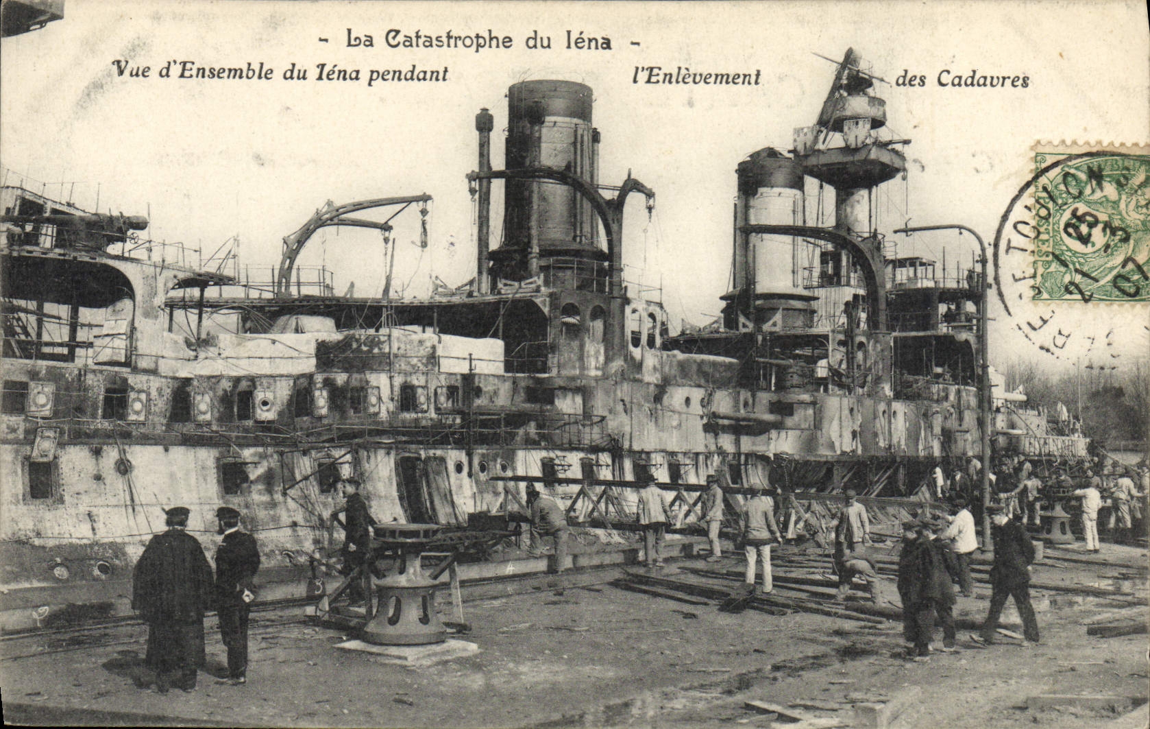 La Catastrophe du Iéna — Vue d'Ensemble du Iéna pendant l'Enlèvement des Cadavres — Photo Saliers, Béziers, Maroc