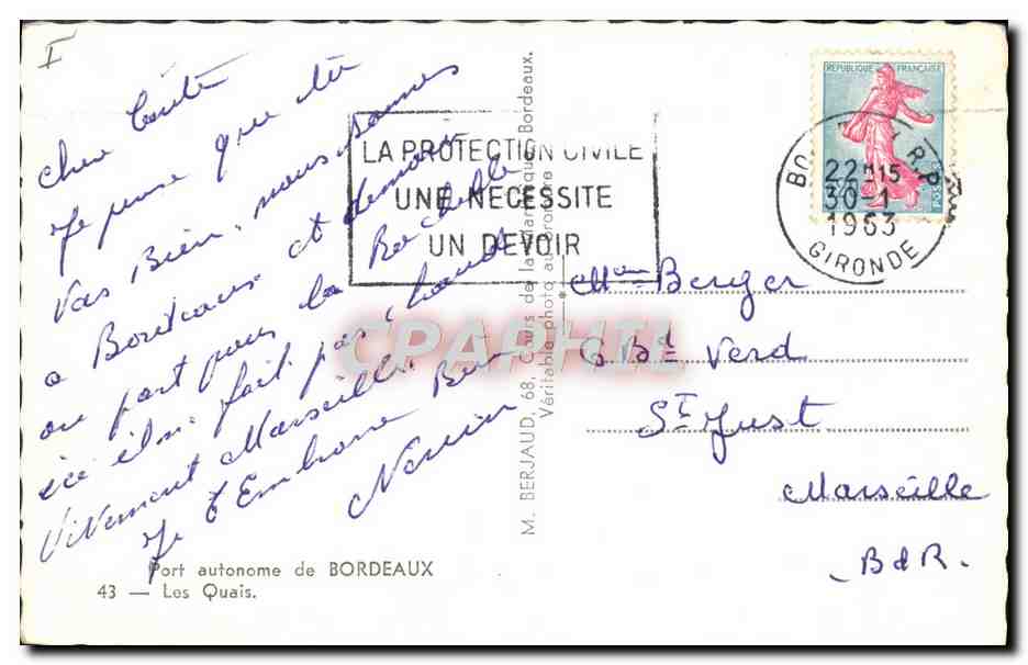 CPM Bateau Guerre Bordeaux Port autonome Les quais — Verso