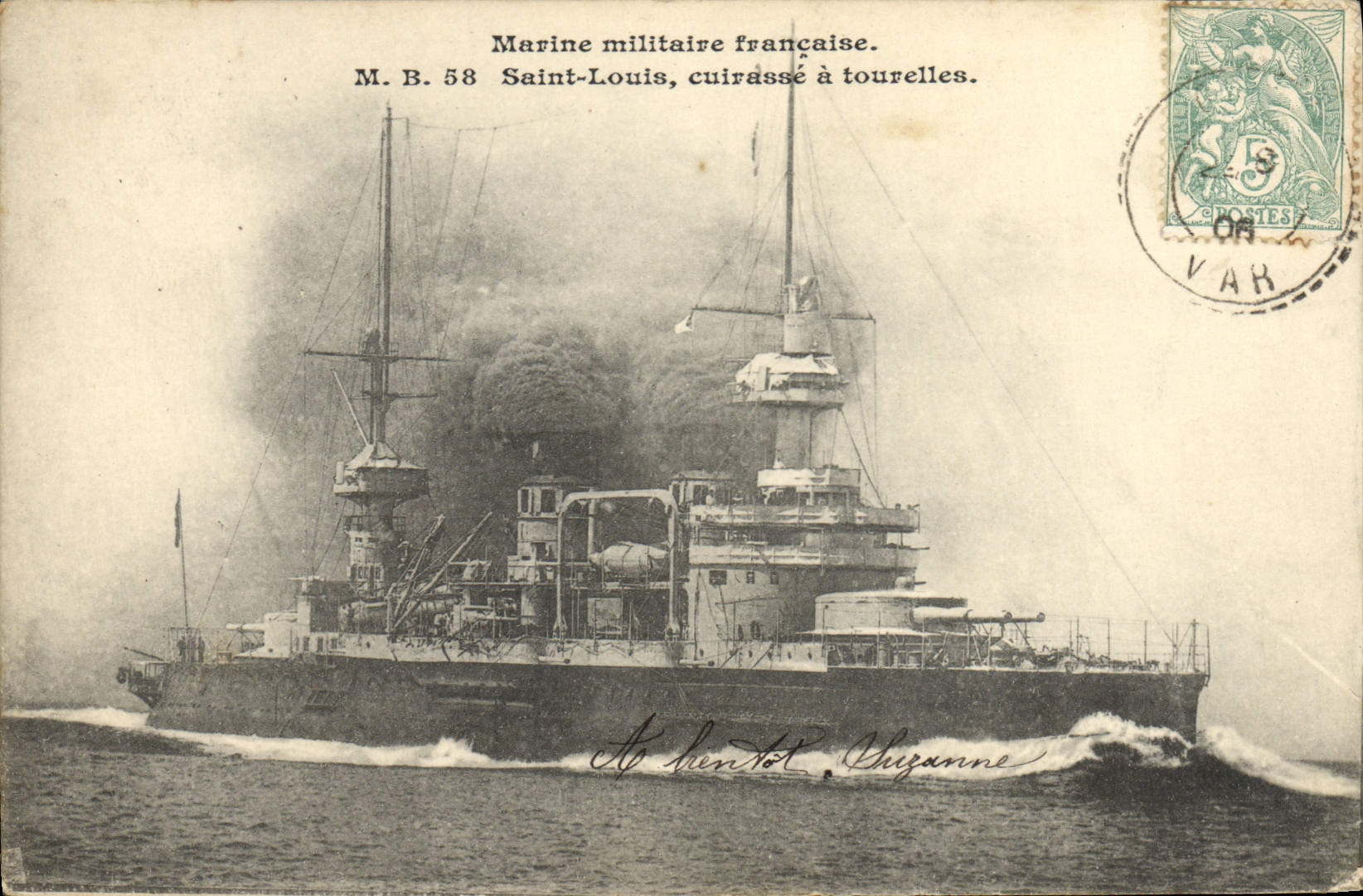 Bateau de guerre français — M.B. 58 Saint-Louis, cuirassé à tourelles — éditeur non visible