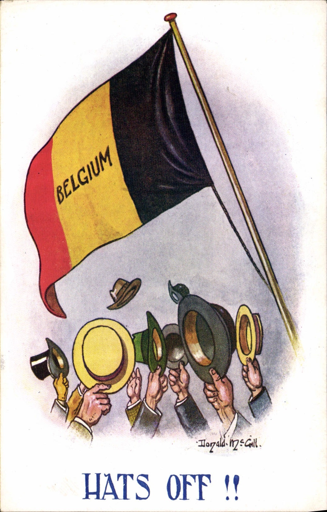 CPA Illustrateur Hats off Militaria Belgique Belgium Drapeau