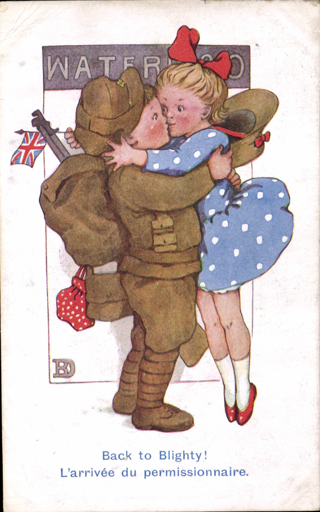 CPA Illustrateur Femme Back to Blightly ! Militaria