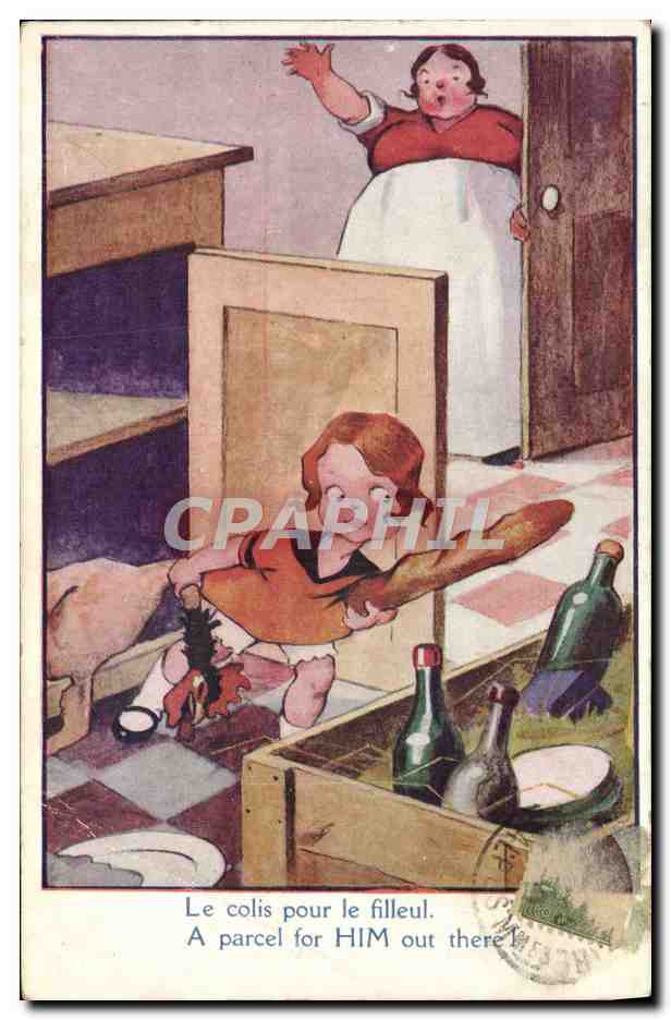 CPA Illustrateur Enfant Le colis pour le filleul