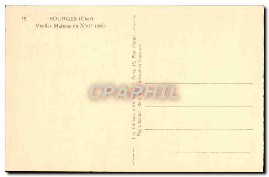 Bourges (Cher) — Vieilles Maisons du XVIe siècle — Les Éditions d'Art Marcel — Verso