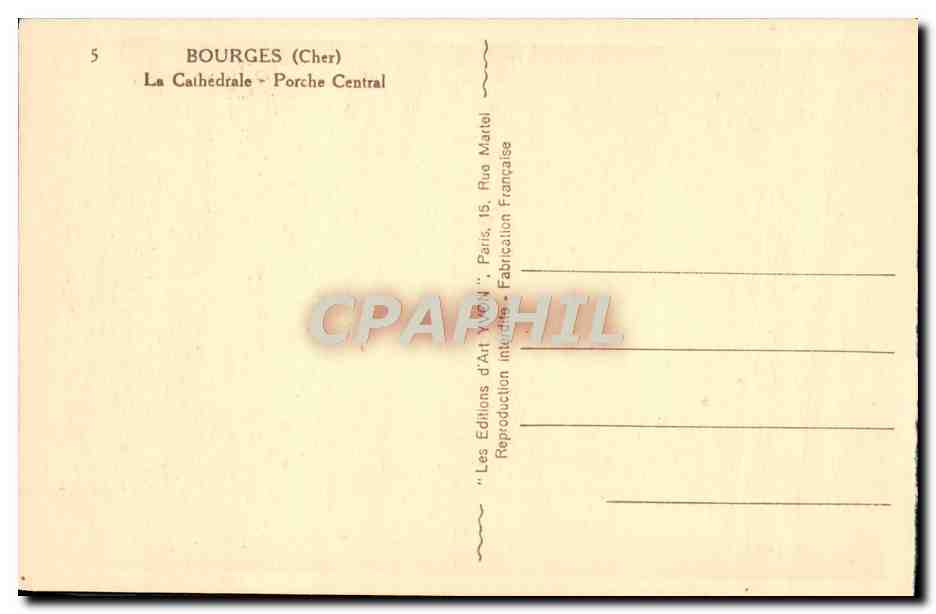 CPA Bourges La Cathedrale et L'Hotel de Ville — Verso