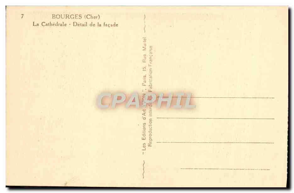 CPA Bourges La Cathedrale Porche central — Back