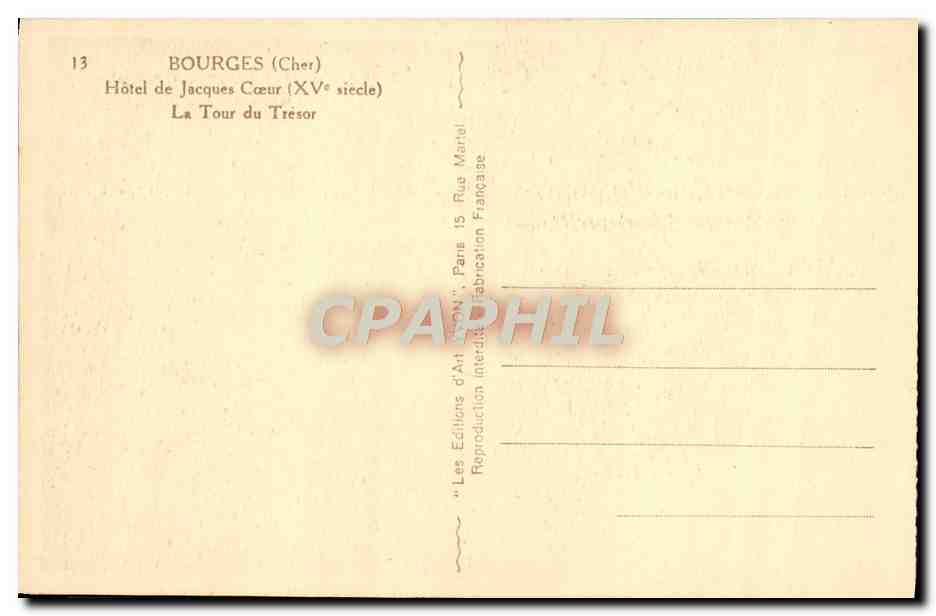 CPA Bourges Hotel de Jacques Coeur La tour du tresor — Rückseite