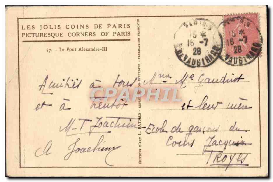 CPA Paris Pont Alexandre III — Rückseite