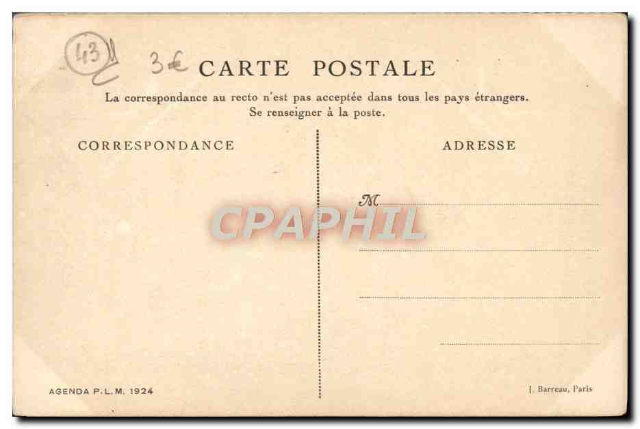 Velay — Le Puy. Vue générale — Agenda P.L.M. 1924, Cl. Vazeille — Rückseite