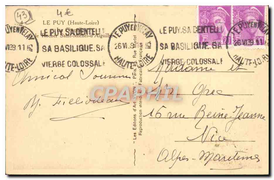 CPA Le Puy en Velay Le rocher Saint Michel d'Aiguilhe  — Verso