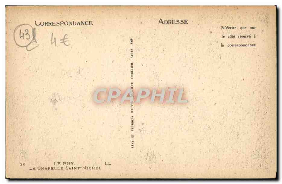 CPA Le Puy en Velay La Chapelle Saint Michel — Rückseite