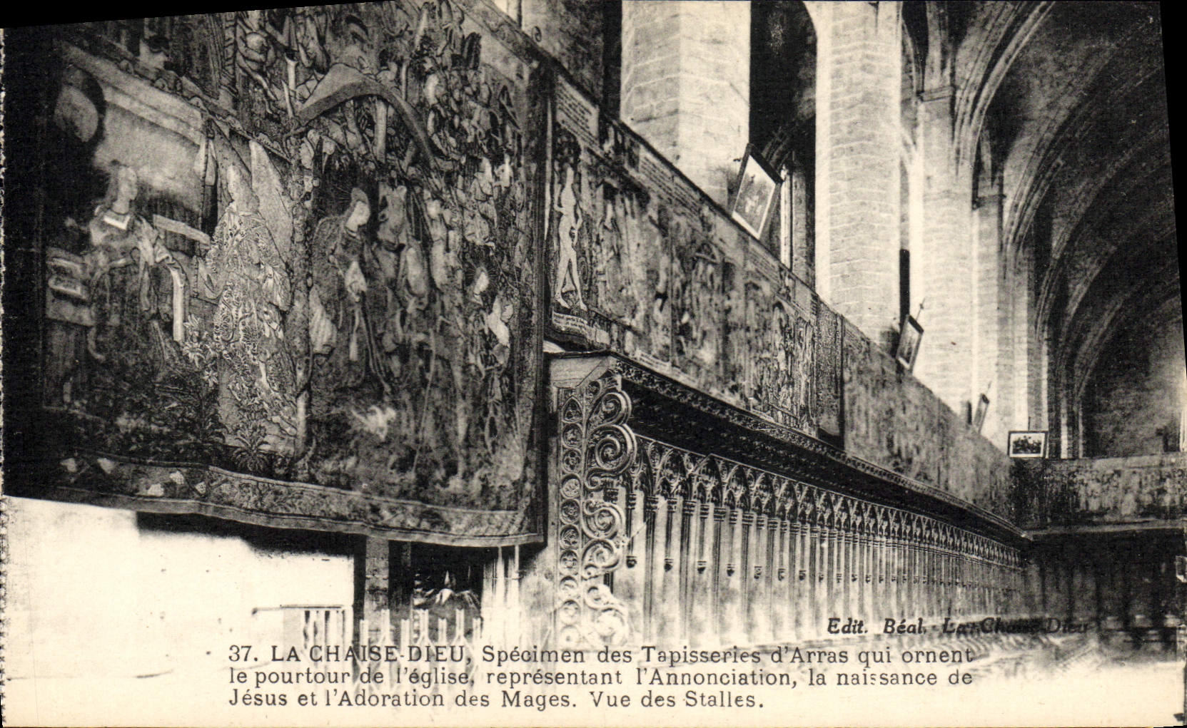 La Chaise-Dieu — Tapisseries d'Arras ornant l'église, vue des stalles — Édit. Béal, La Chaise-Dieu, n°37