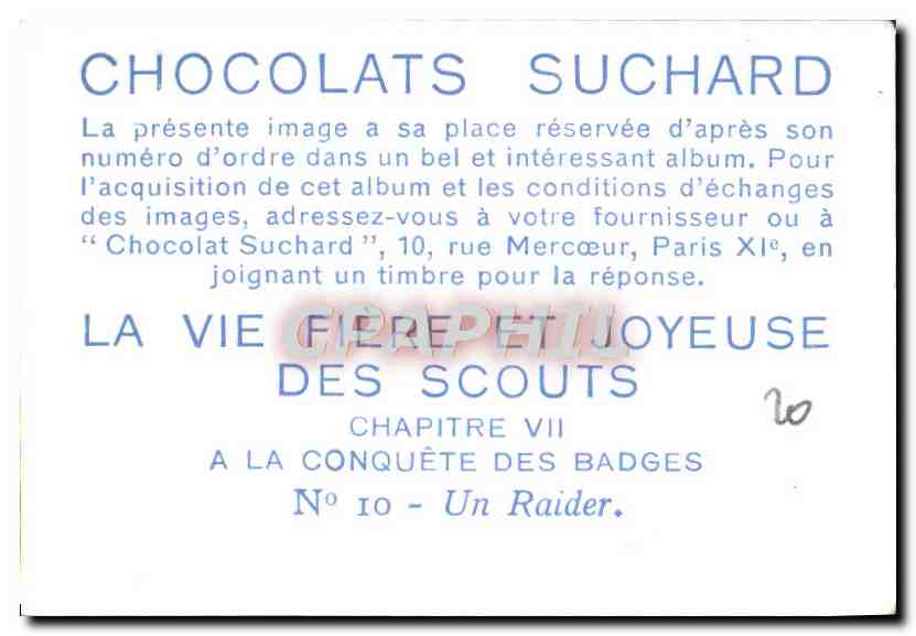 Image Chocolat Suchard Scout Scoutisme Jamboree Un raider — Verso