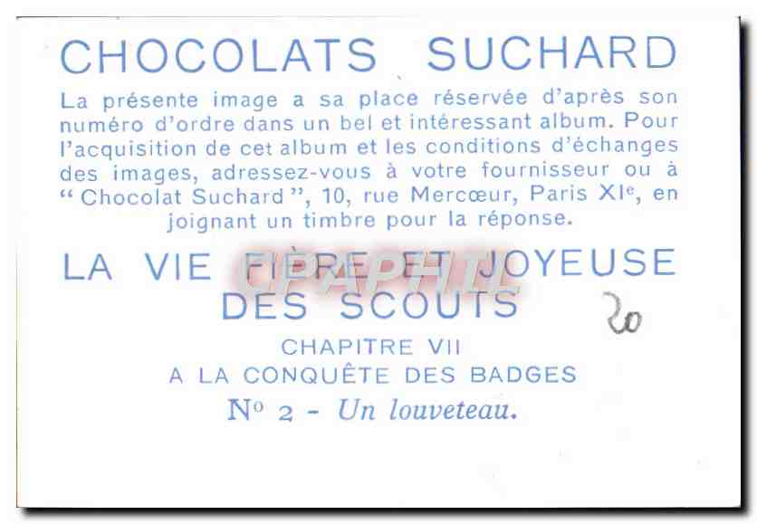 Image Chocolat Suchard Scout Scoutisme Jamboree Un louveteau — Verso