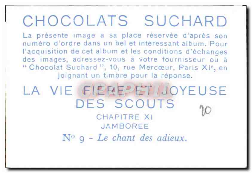 Image Chocolat Suchard Scout Scoutisme Jamboree Le chant des adieux — Verso