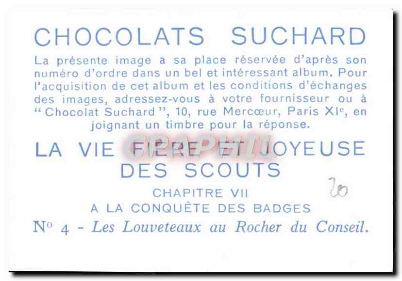 Image Chocolat Suchard Scout Scoutisme Jamboree Les louveteaux au rocher du conseil — Verso