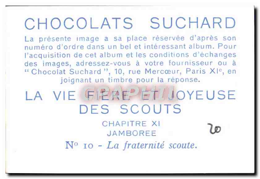 Image Chocolat Suchard Scout Scoutisme Jamboree La fraternite scoute  — Rückseite