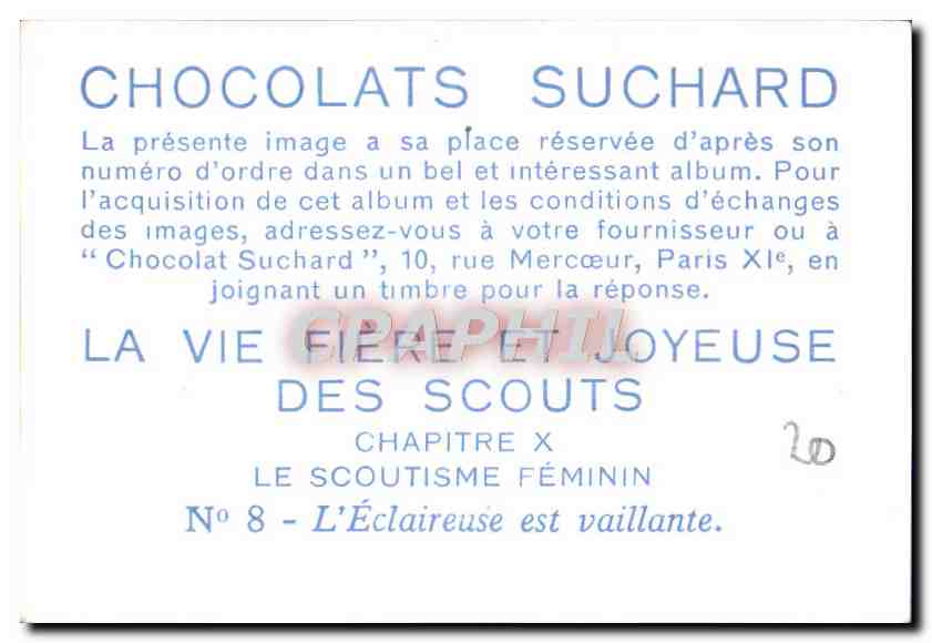 Image Chocolat Suchard Scout Scoutisme Jamboree L'eclaireuse est vaillante — Verso