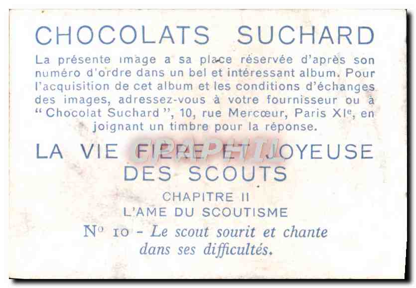 Image Chocolat Suchard Scout Scoutisme Jamboree Le scout sourit et chante  — Verso