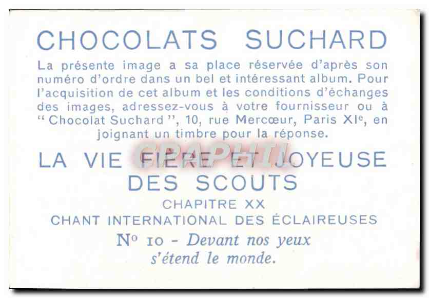 Deux éclaireuses regardant un trèfle à quatre feuilles — Chant International des Éclaireuses, Chant n°10 — Chocolats Suchard — Rückseite