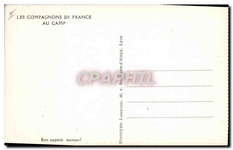 CPA Scout Scoutisme Jamboree Compagnons de France Bon appetit  — Rückseite
