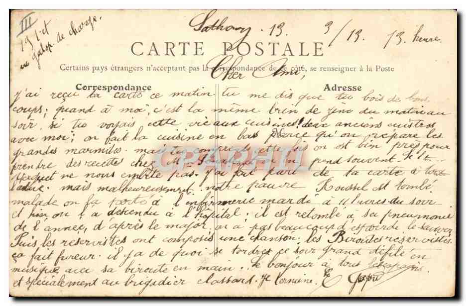 Sathonay — L'Artillerie à la Corvée de Palates — B.F. Paris — Verso