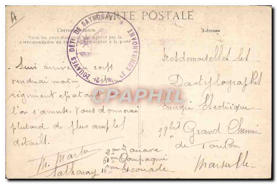 Sathonay — Les Zouaves — Corvée des Légumes — Reverso