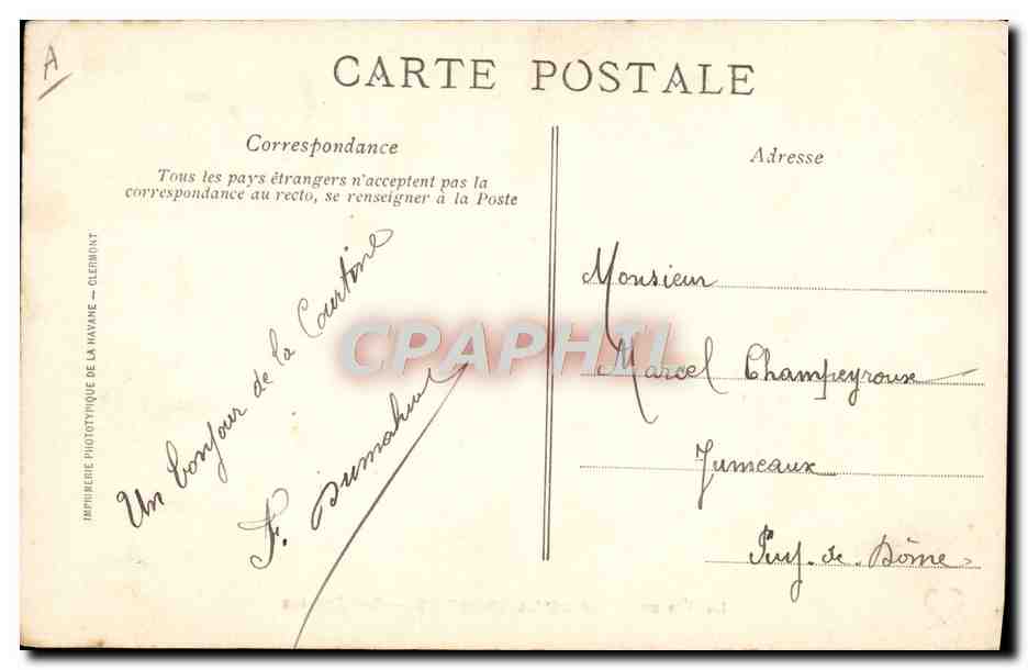 La Vie au CAMP DE LA COURTINE — Les Patates — Imp. Phototypique de la Manivane, Clermont — Verso