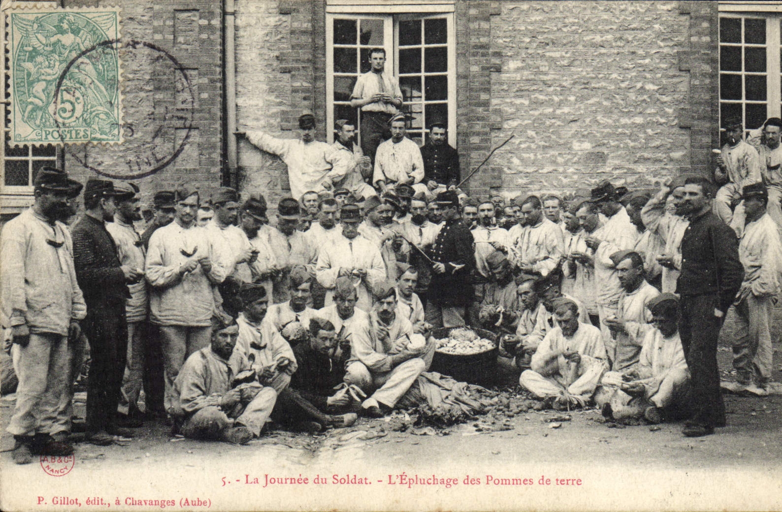 La Journée du Soldat — L'Épluchage des Pommes de terre — P. Gillot, édit., à Chavanges (Aube)