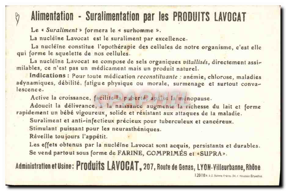 CPA Publicite Suraliment de Nucleine LAVOCAT  — Verso