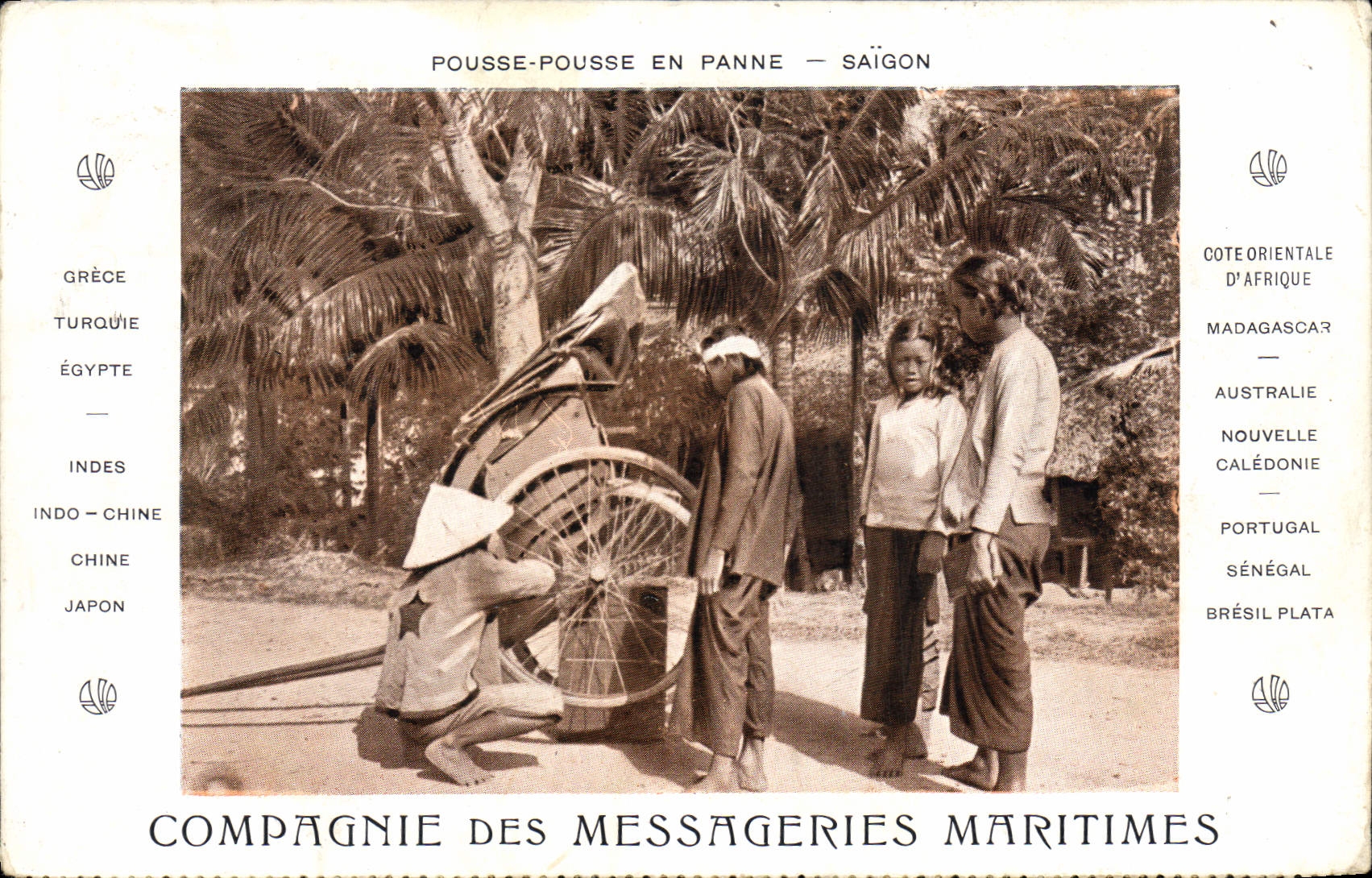 Pousse-pousse en panne — Saigon — Compagnie des Messageries Maritimes