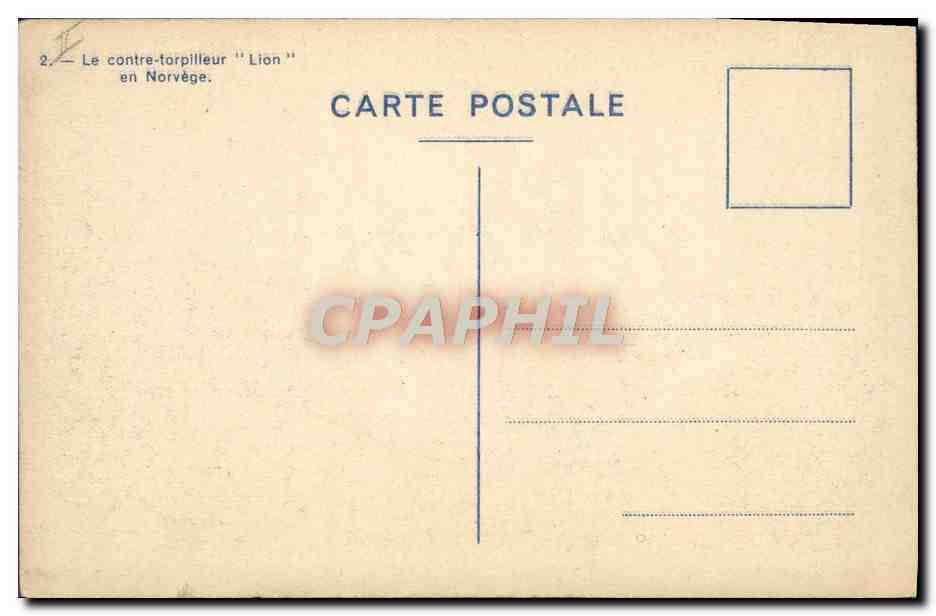 CPA Bateau Le contre torpilleur Lion en Norvege  — Verso