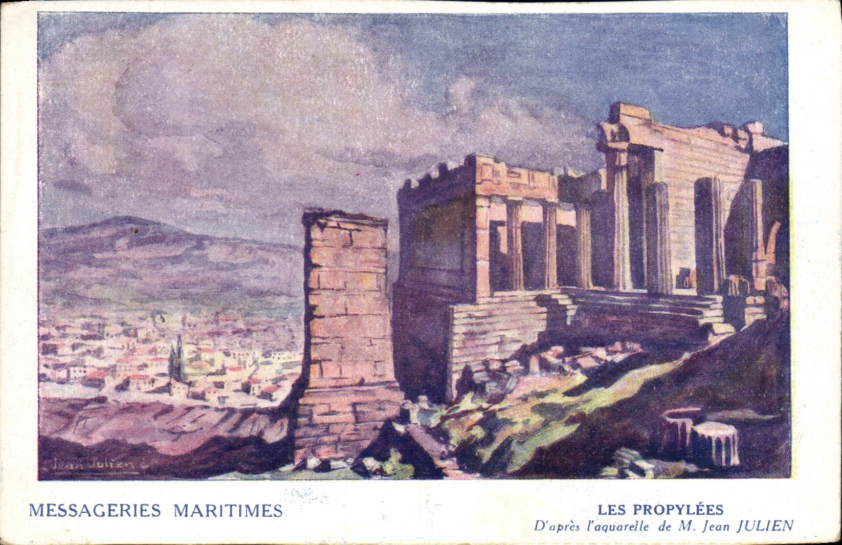 Le Propilée — Atene — Messageries Maritimes, secondo l'acquarello di M. Jean Julien