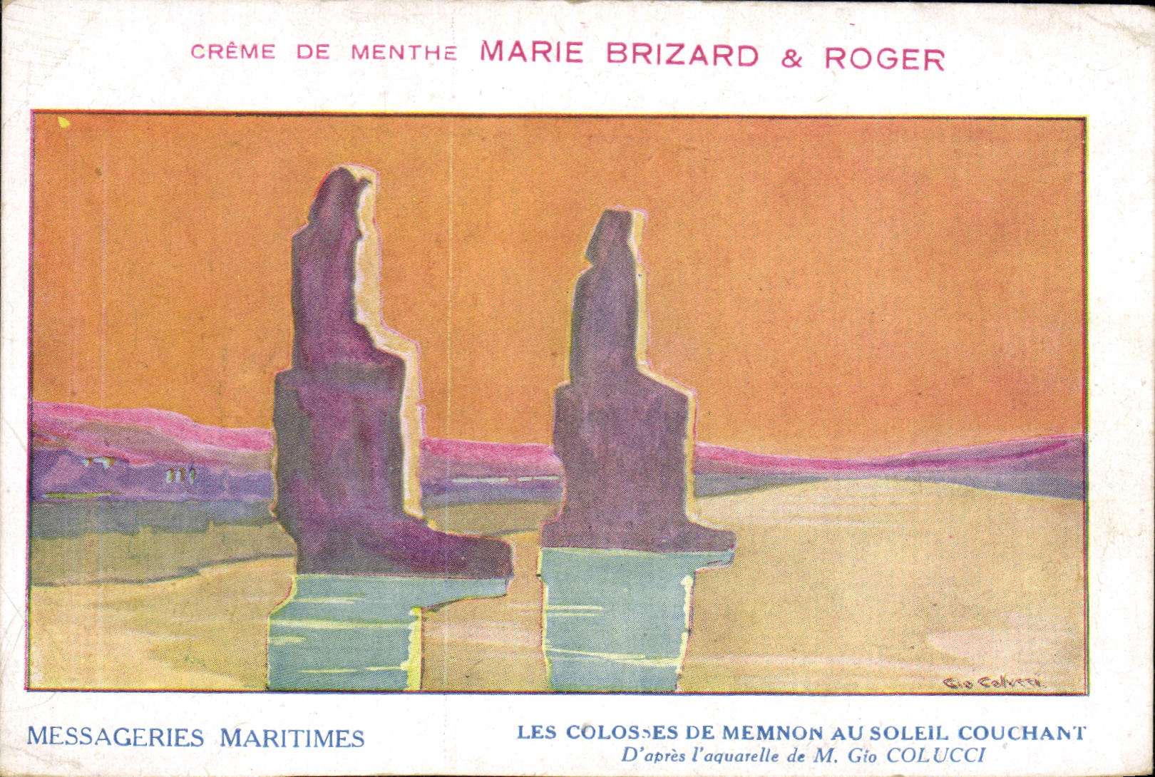 CPA Bateau Compagnie des Messageries Maritimes Les colosses de Memnon au soleil couchant Egypte Egypt 