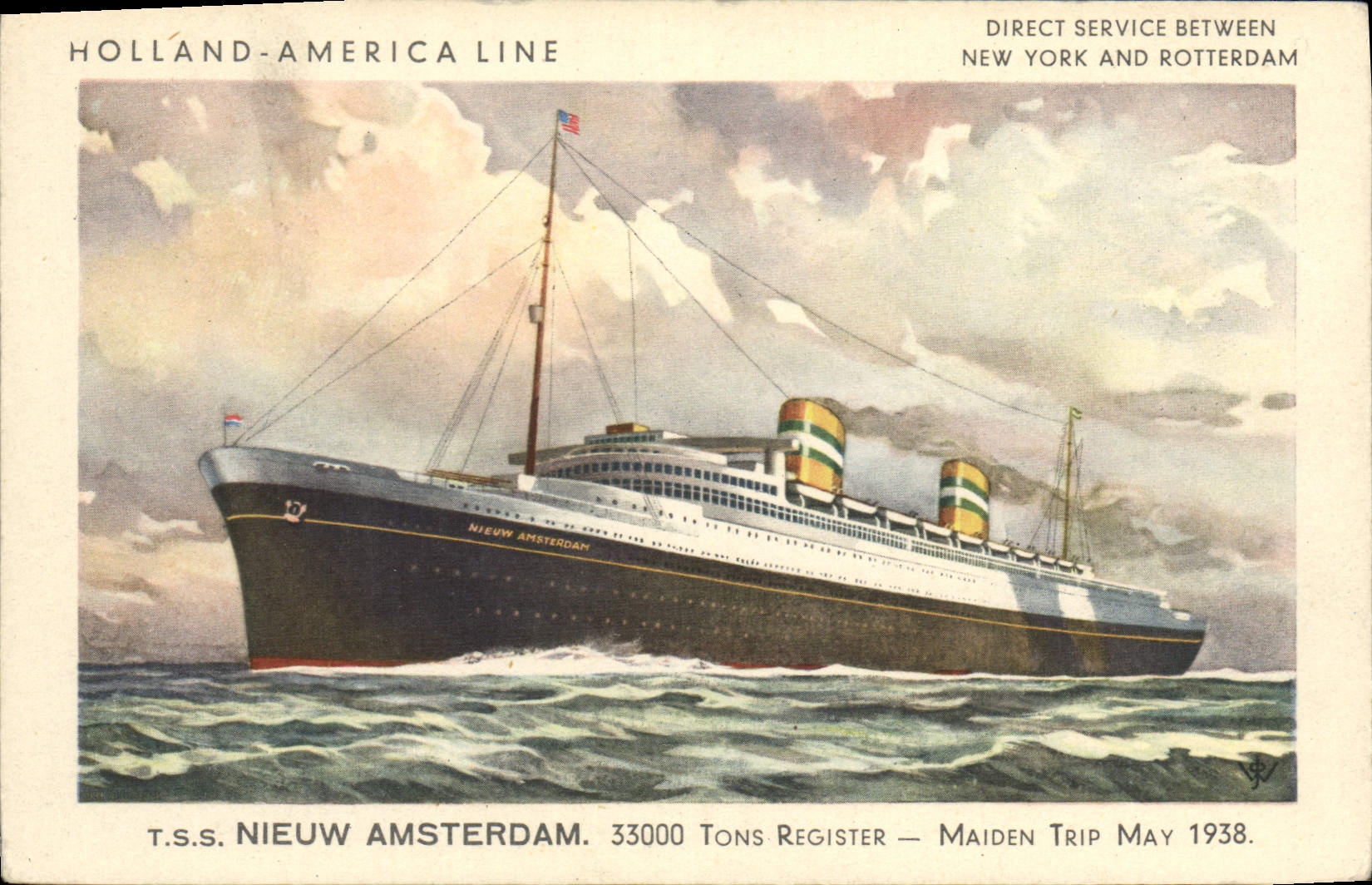 T.S.S. NIEUW AMSTERDAM — Línea Holland-America — 33000 Toneladas — Primer Viaje Mayo 1938