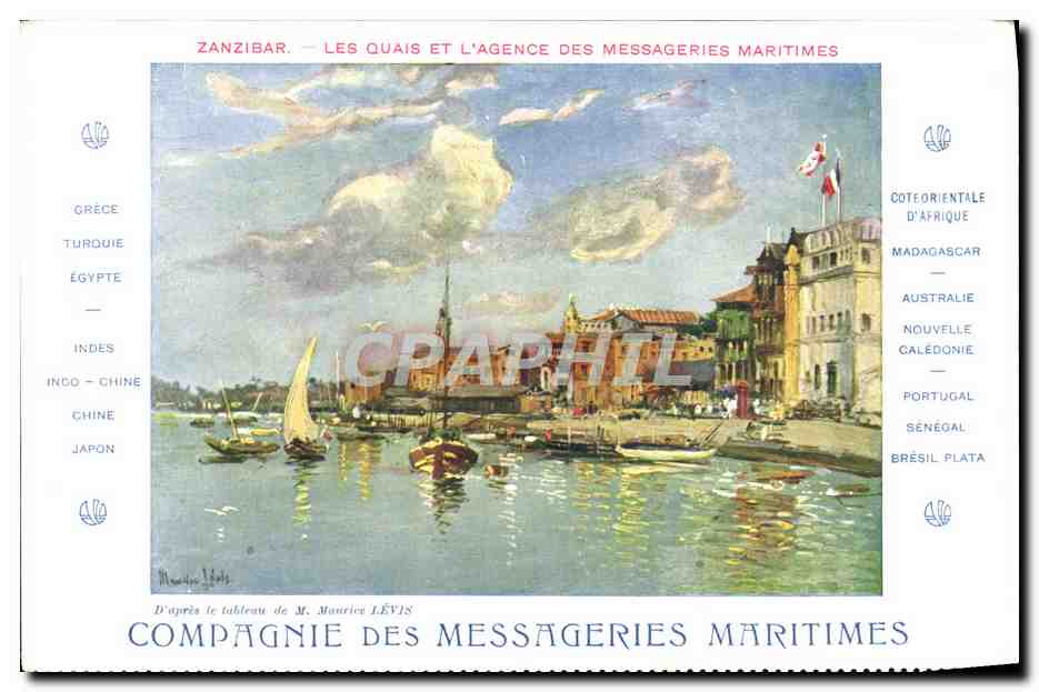 CPA Bateau Compagnie des Messageries Maritimes Zanzibar Les quais et l'agence des messageries Maritimes 