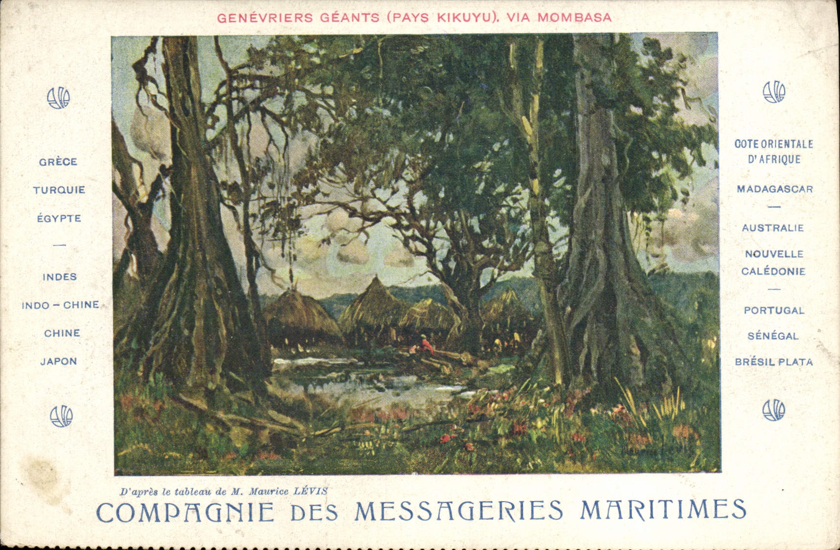 Génériers géants (Pays Kikuyu), via Mombasa — Compagnie des Messageries Maritimes, éditeur Devanbez, grav. edit. bur.