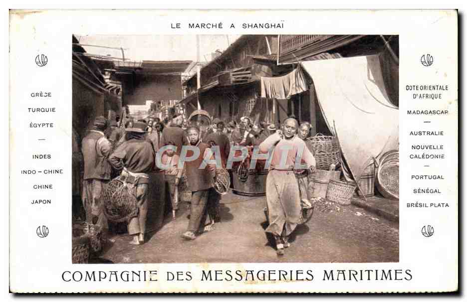 CPA Bateau Compagnie des Messageries Maritimes Le marche a Shanghai Chine China