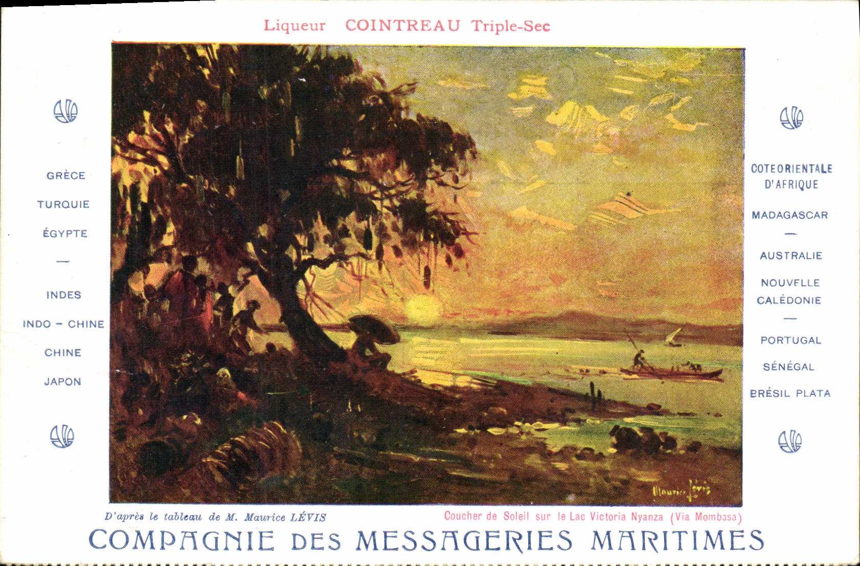 CPA Bateau Compagnie des Messageries Maritimes Coucher de soleil sur le lac Victoria Nyanza Via Mombasa