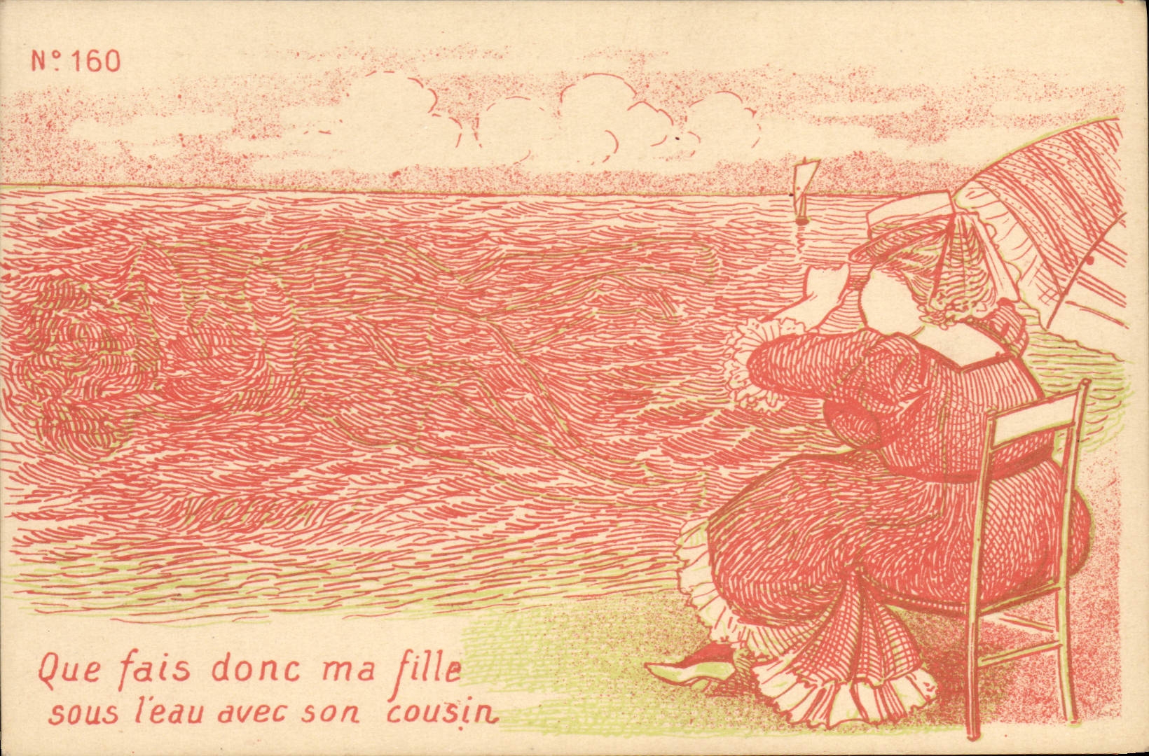 Donna con suo cugino — scena di spiaggia — editore Parigi, n°160