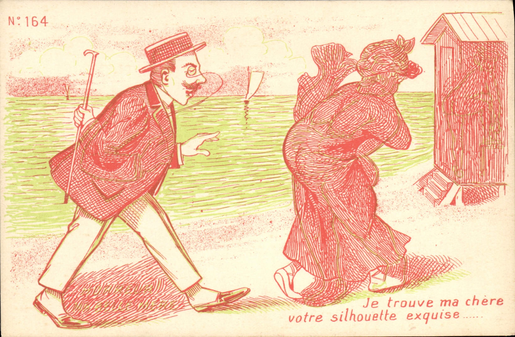 Scène de plage — homme et femme — éditeur CPAPHIL, n°164
