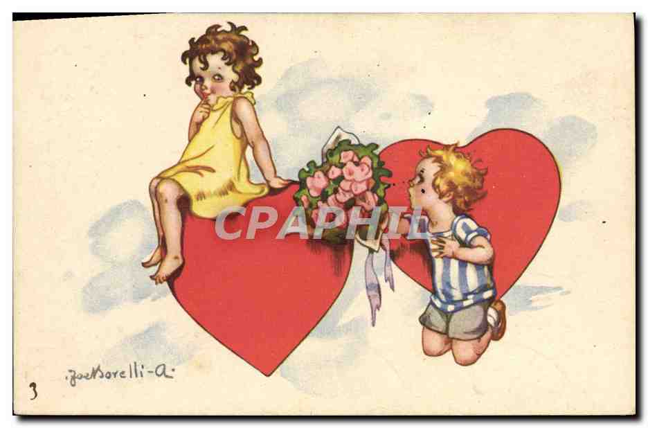 CPA Fantaisie Illustrateur Enfants Coeur