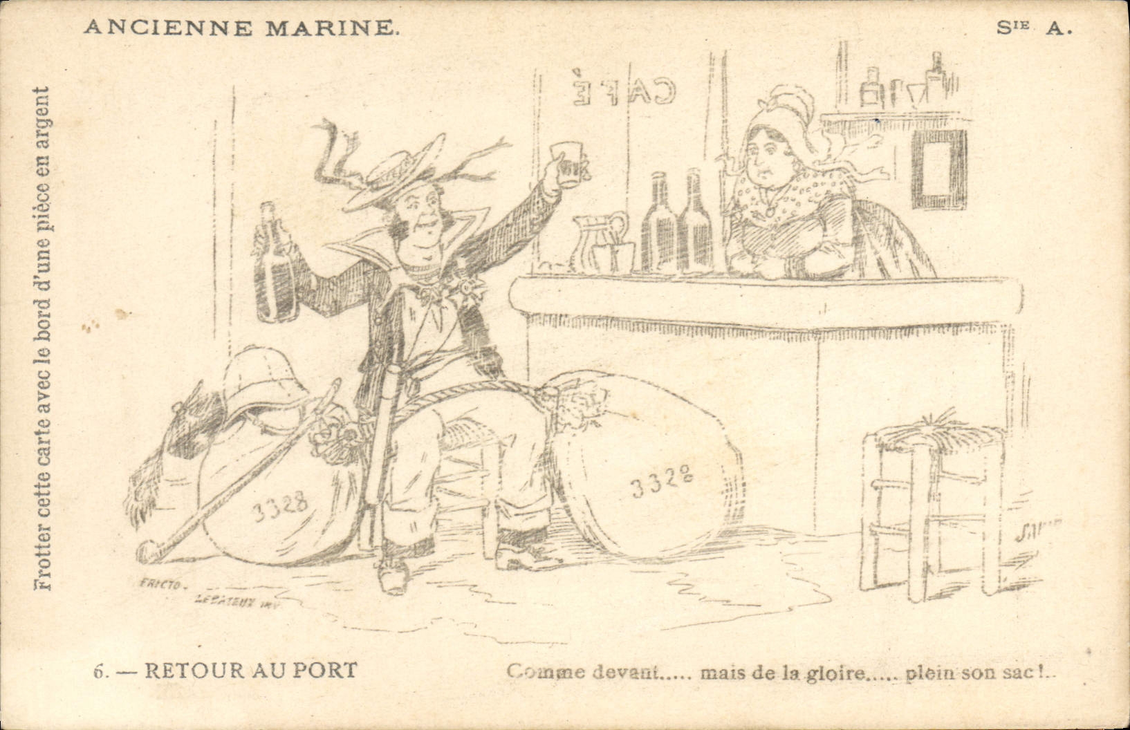 CPA Fantaisie Illustrateur Ancienne marine Retour au port Calendrier 1904
