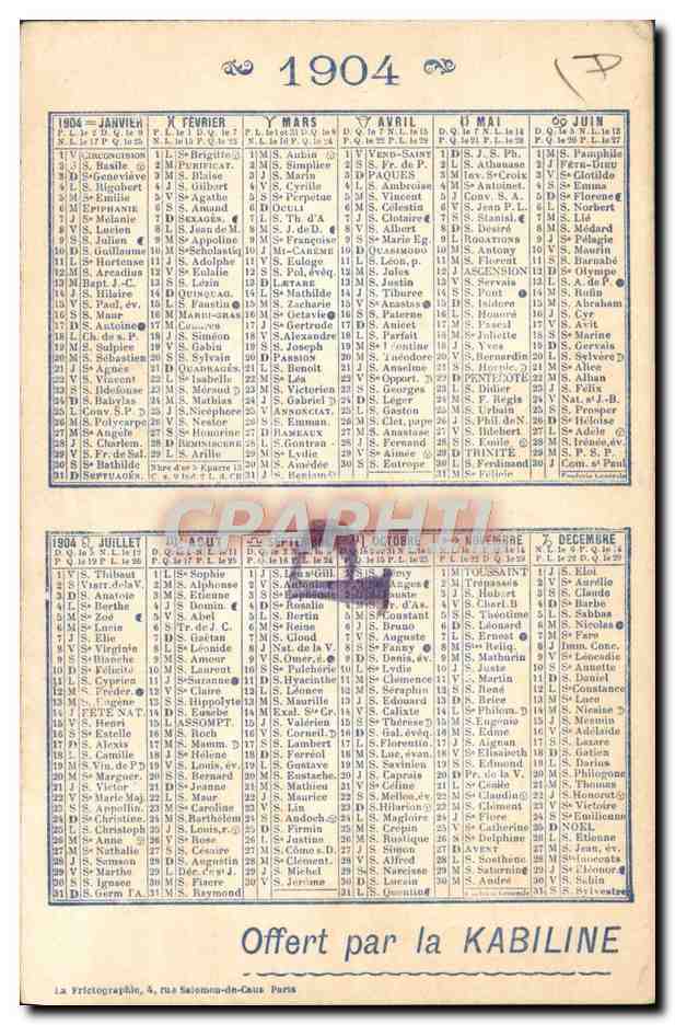 CPA Fantaisie Illustrateur Ancienne marine Retour au port Calendrier 1904 — Rückseite