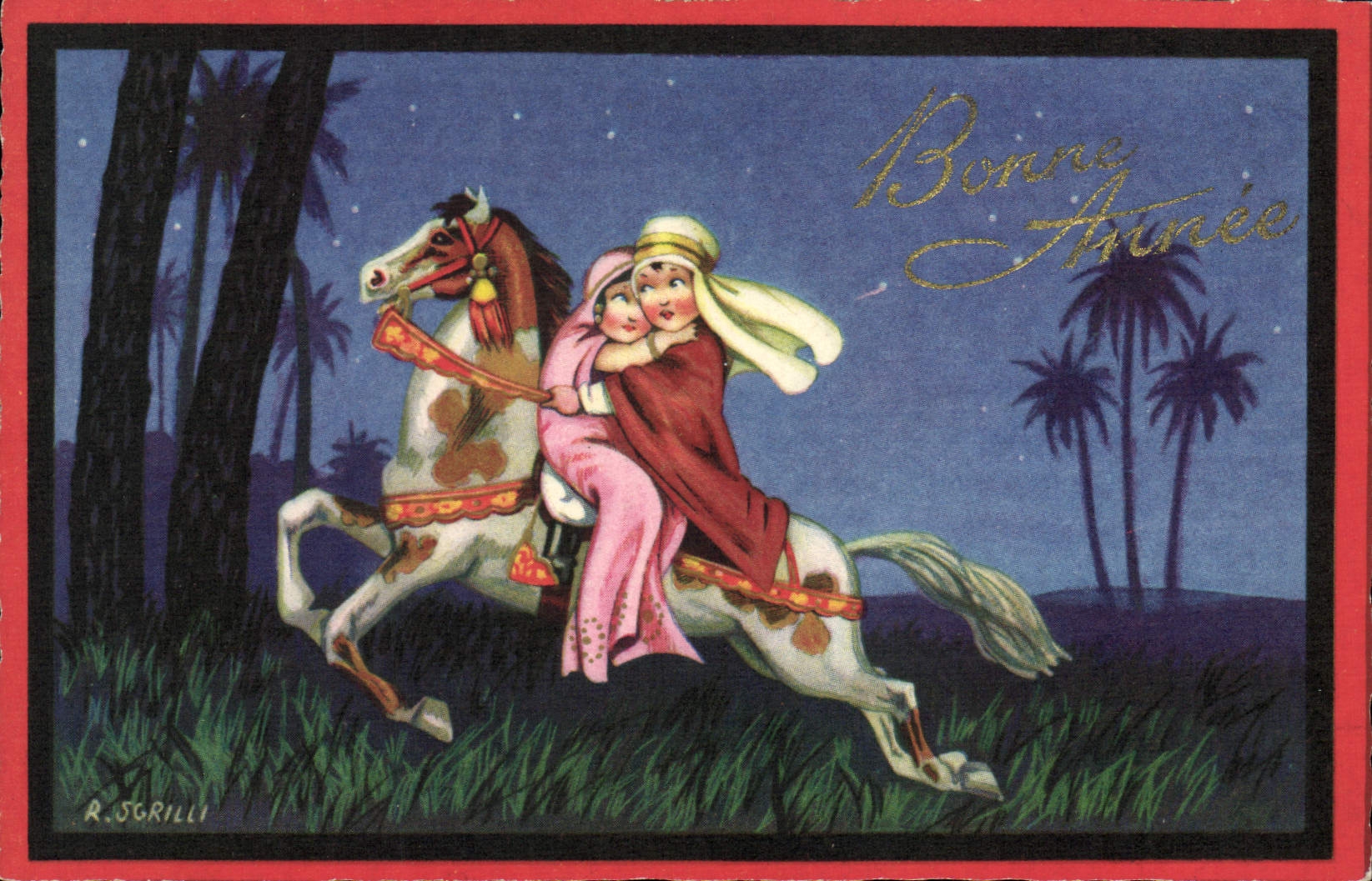 CPA Fantaisie Illustrateur Enfants Cheval Sgrilli