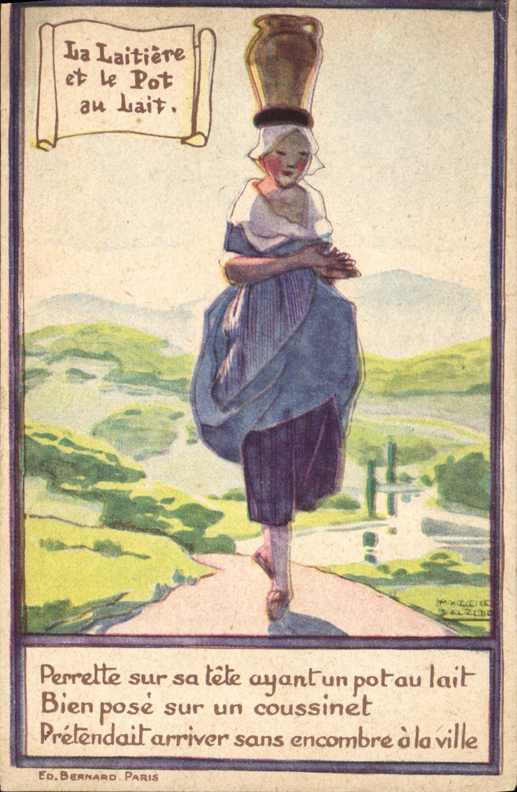 CPA Fantaisie Illustrateur La laitiere et le pot au lati 